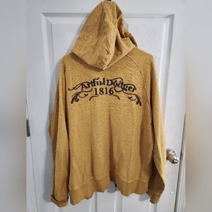Artful Dodger yellow grunge streetwear  distressed embroidered Sweatshirt XXL